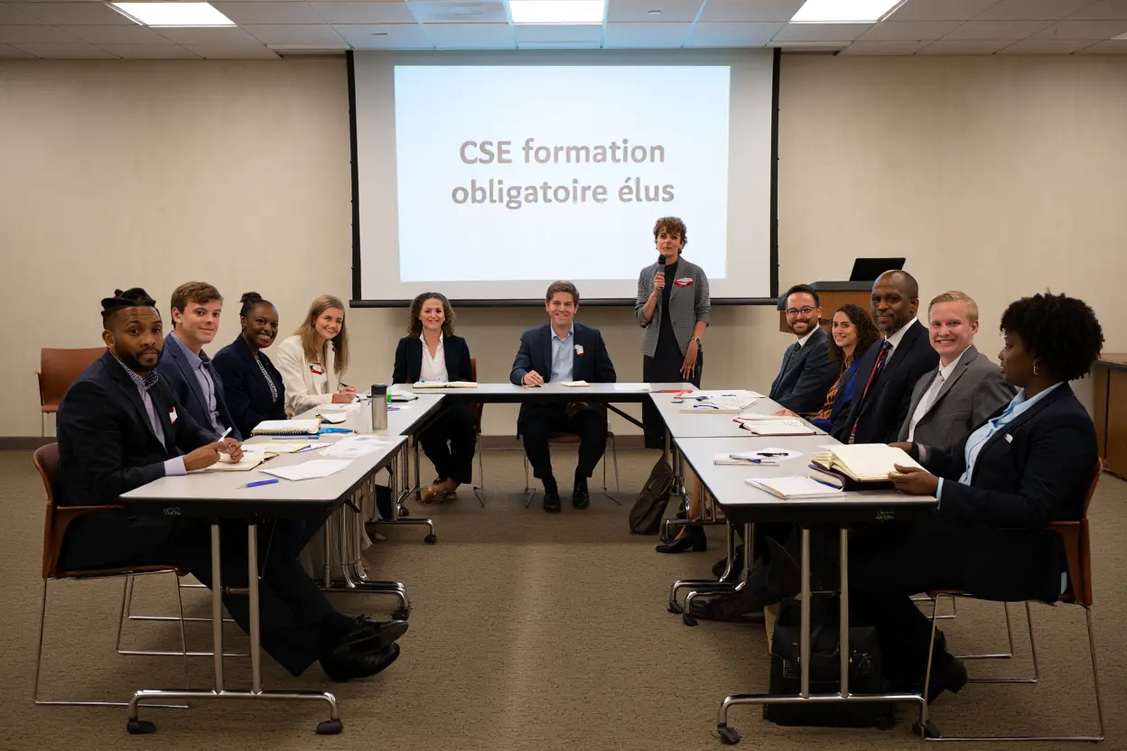 Élus CSE en session de formation obligatoire