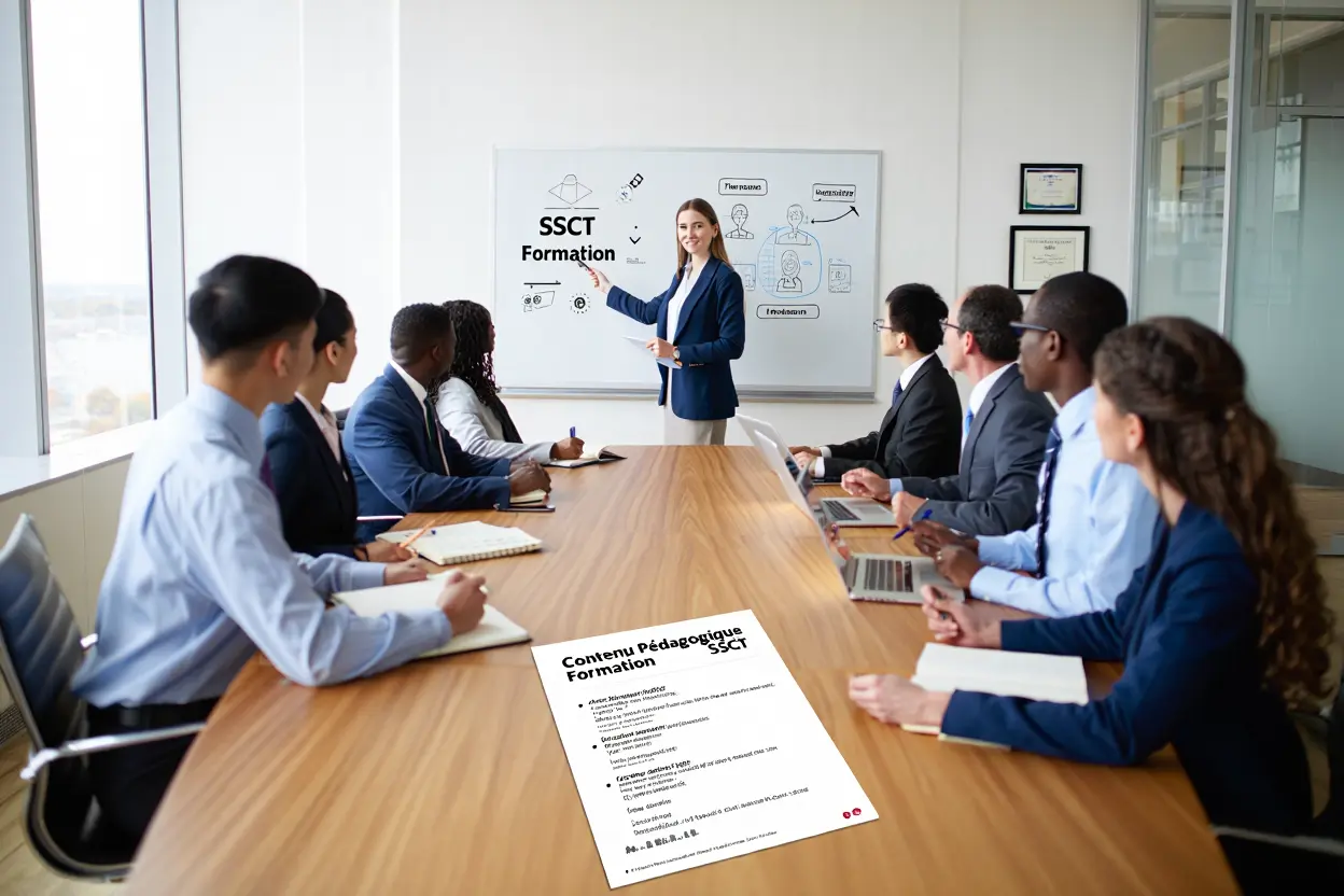 Formateur expliquant le DUERP à des élus CSE en session de formation