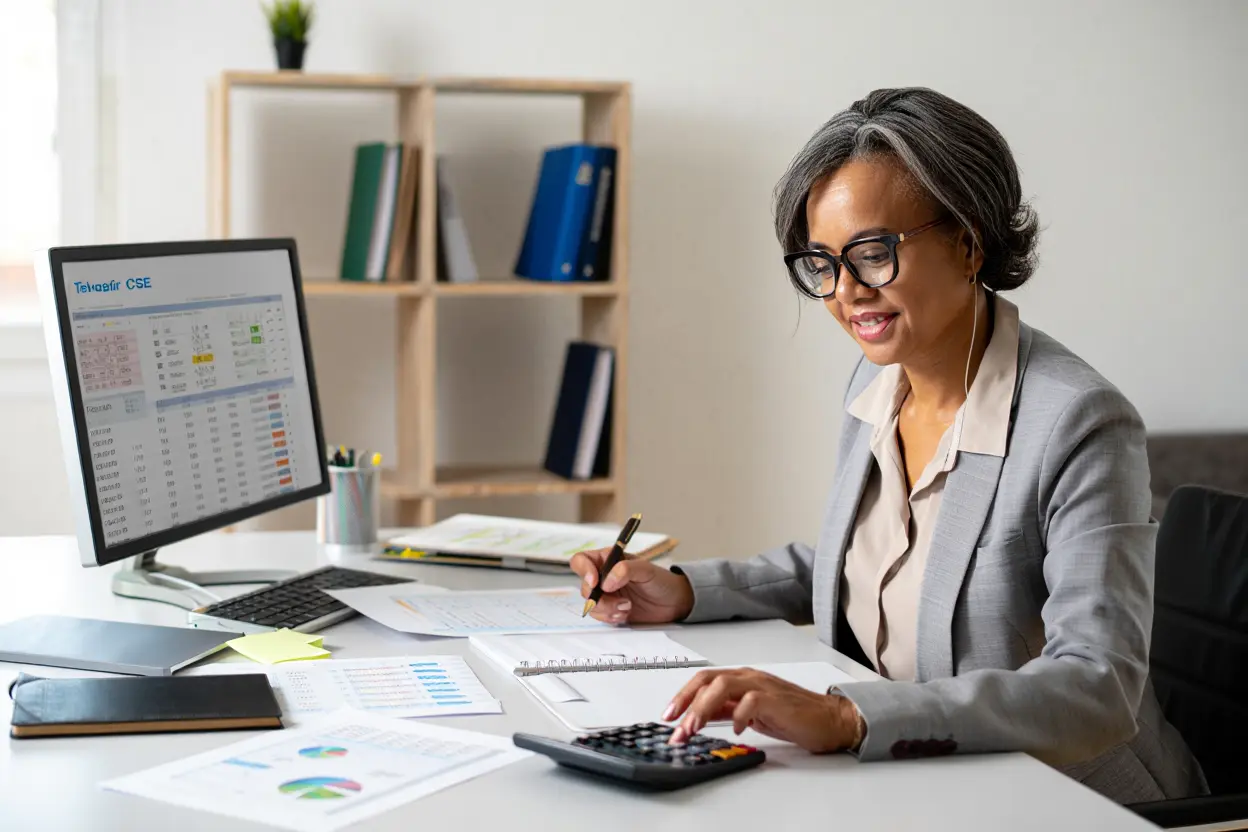 Trésorier CSE analysant les comptes du comité